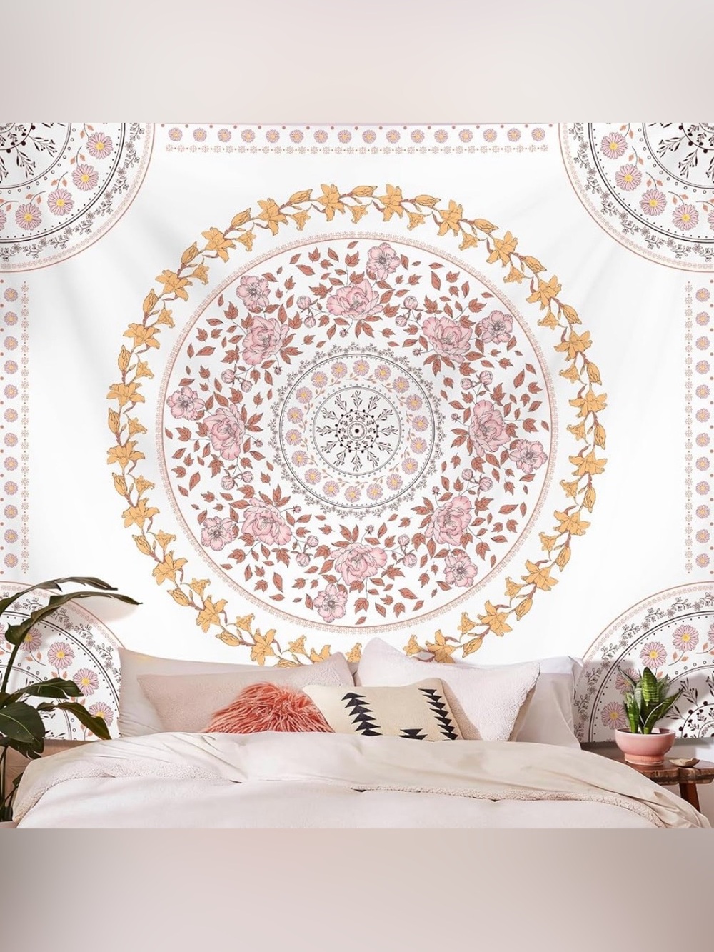 Bohemian Floral Mandala Wall Tapestry